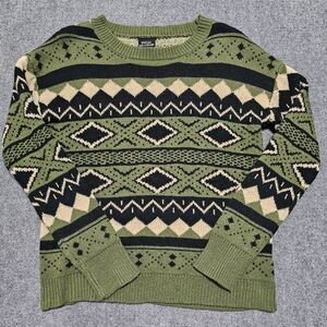 VTG Social Collision Aztec Military Revolution Crewneck Sweater Pullover S Y2K